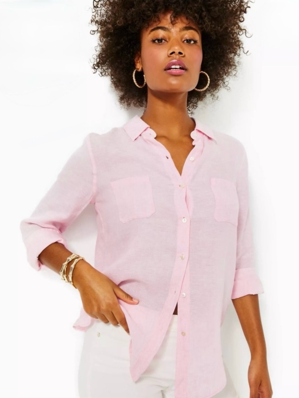 EUC! Lilly Pulitzer Sea View Button Down - Size Medium - Light Pink
